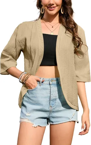 Women's Lightweight Cardigans Open Front 3/4 Sleeve Cardigan Casual Summer Cover Up