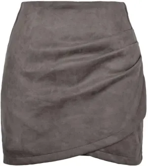 Womens Skirt Ruched Wrap High Waist Faux Suede Skirt Zipper Back Above Knee A Line Bodycon Mini Skirt Basic Skirt
