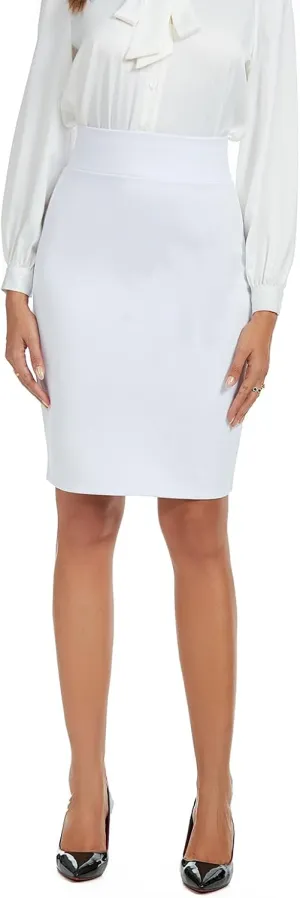 Women's Stretchy Knee Length High Waist Work Business Bodycon Midi Ponte Pencil Skirt