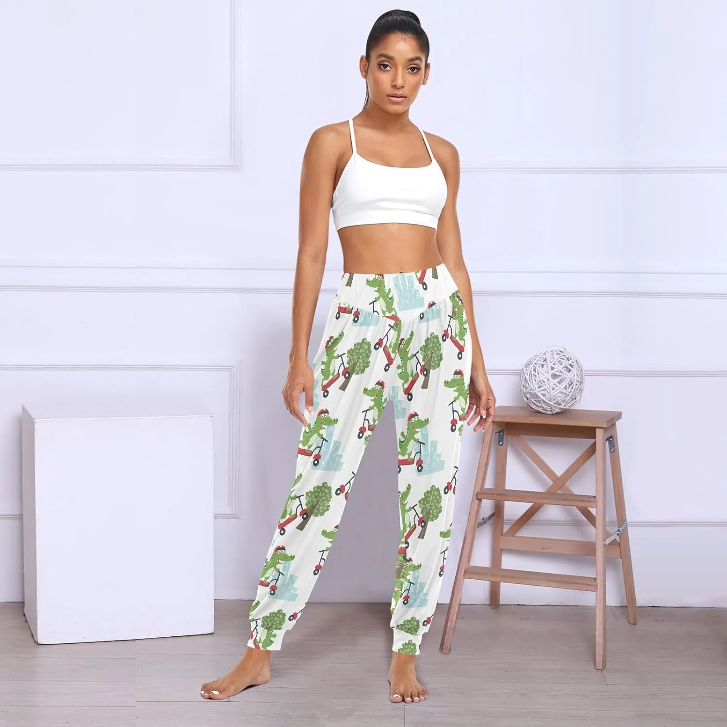 Women's Yoga Pants Crocodile Kick Scooter Sweatpants Elastic Waist Joggers Harem Trousers Flare Leggings for Women
