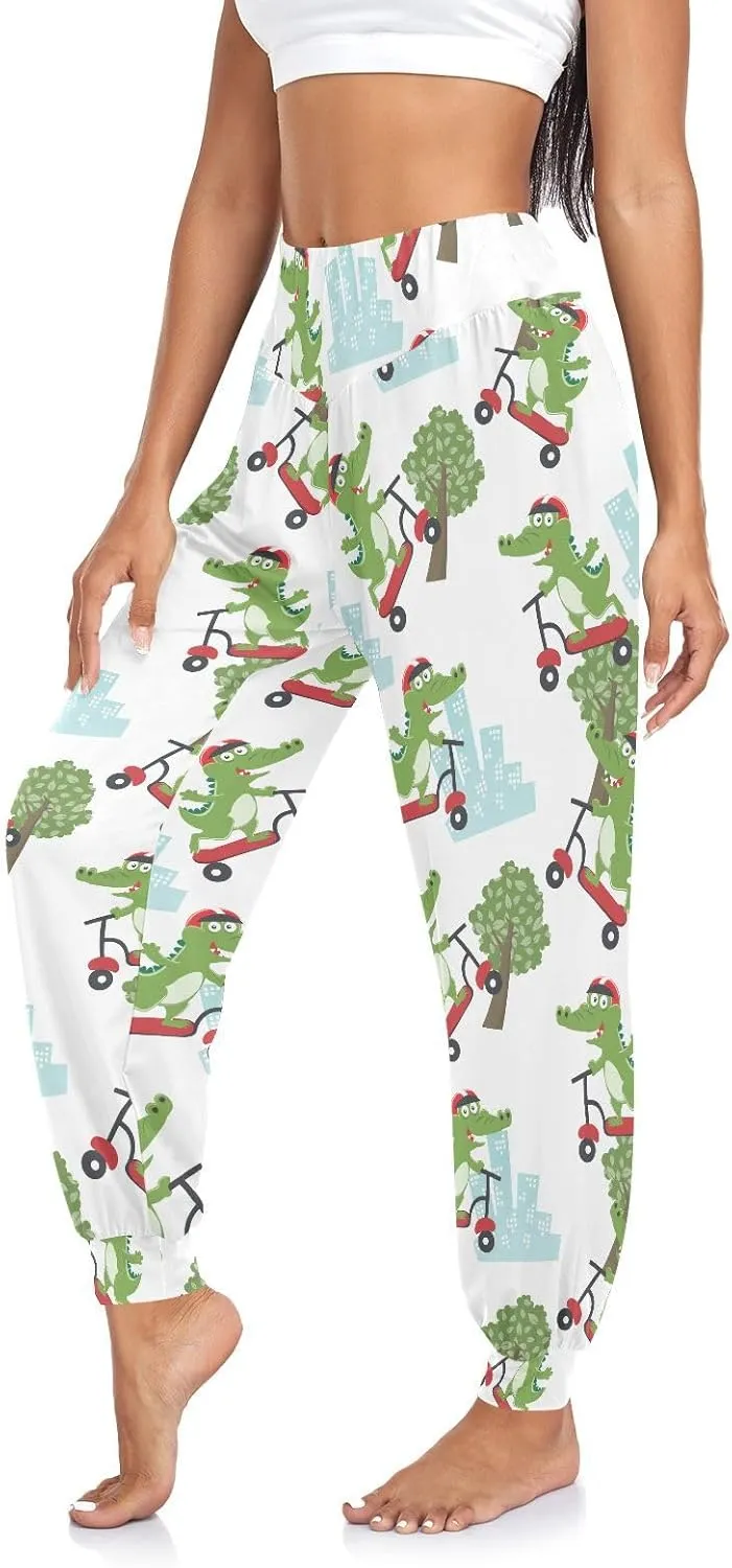 Women's Yoga Pants Crocodile Kick Scooter Sweatpants Elastic Waist Joggers Harem Trousers Flare Leggings for Women