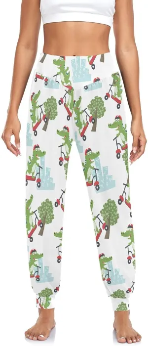 Women's Yoga Pants Crocodile Kick Scooter Sweatpants Elastic Waist Joggers Harem Trousers Flare Leggings for Women