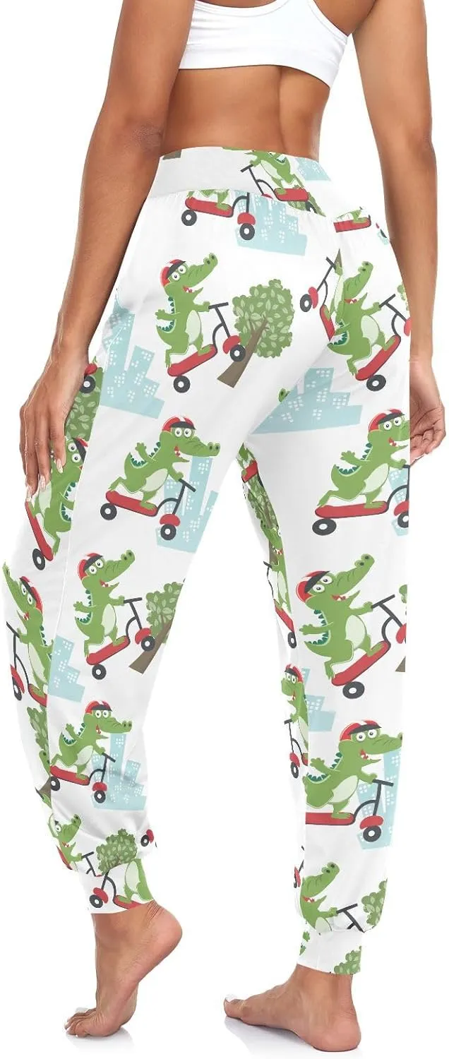Women's Yoga Pants Crocodile Kick Scooter Sweatpants Elastic Waist Joggers Harem Trousers Flare Leggings for Women