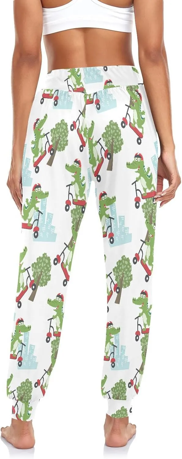 Women's Yoga Pants Crocodile Kick Scooter Sweatpants Elastic Waist Joggers Harem Trousers Flare Leggings for Women